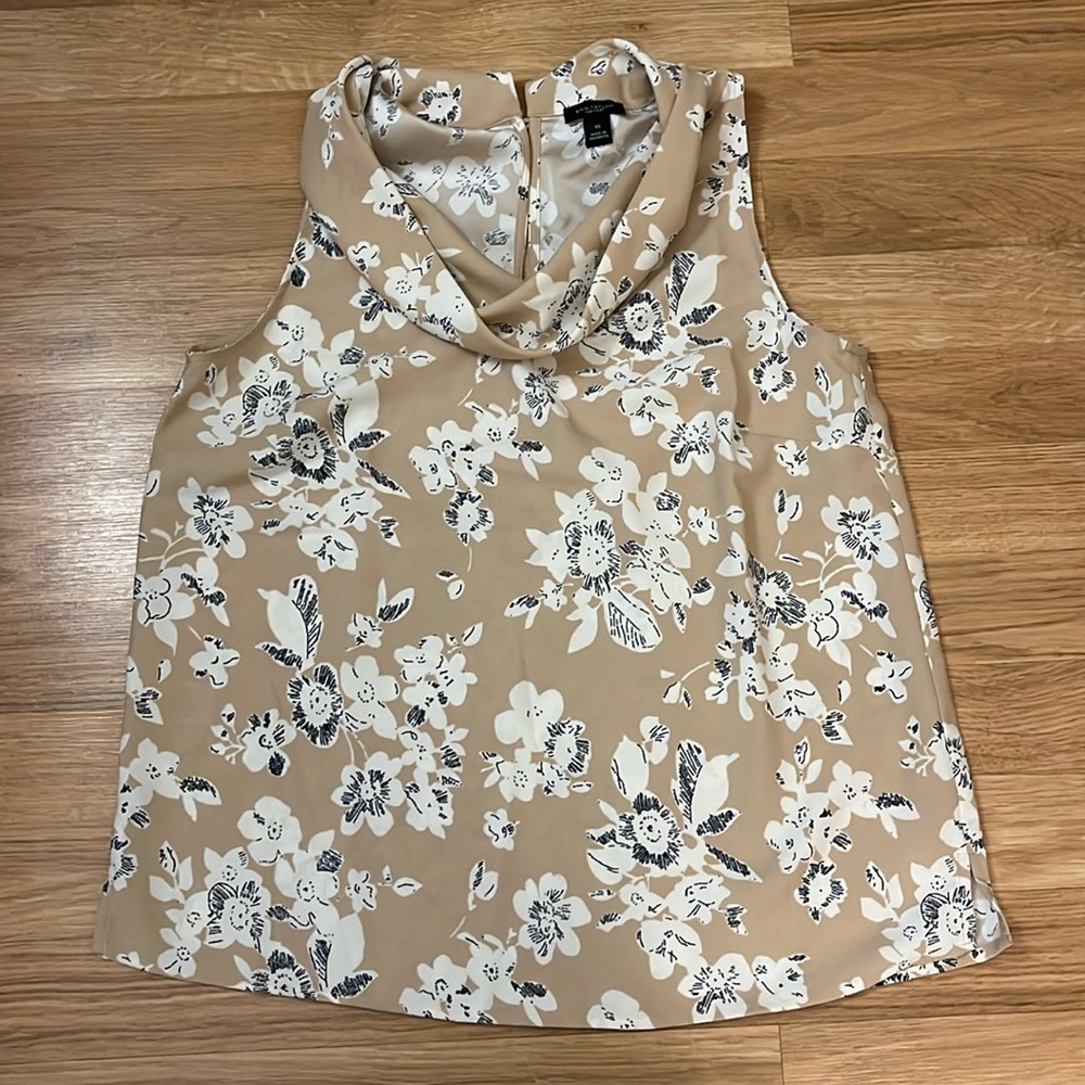 Ann Taylor Tan, Black, and White Sleeveless Blouse